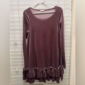 Easel Velvet Long Sleeve Dress in Deep Purple